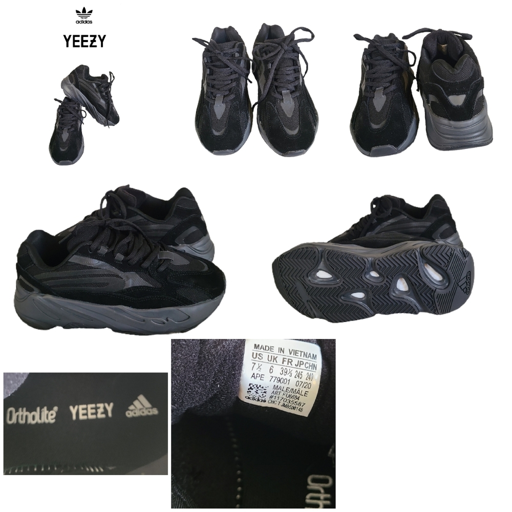 ADIDAS YEEZY ORTHOLITE APE 07/20 BLACK SNEAKERS - Picture 2 of 9